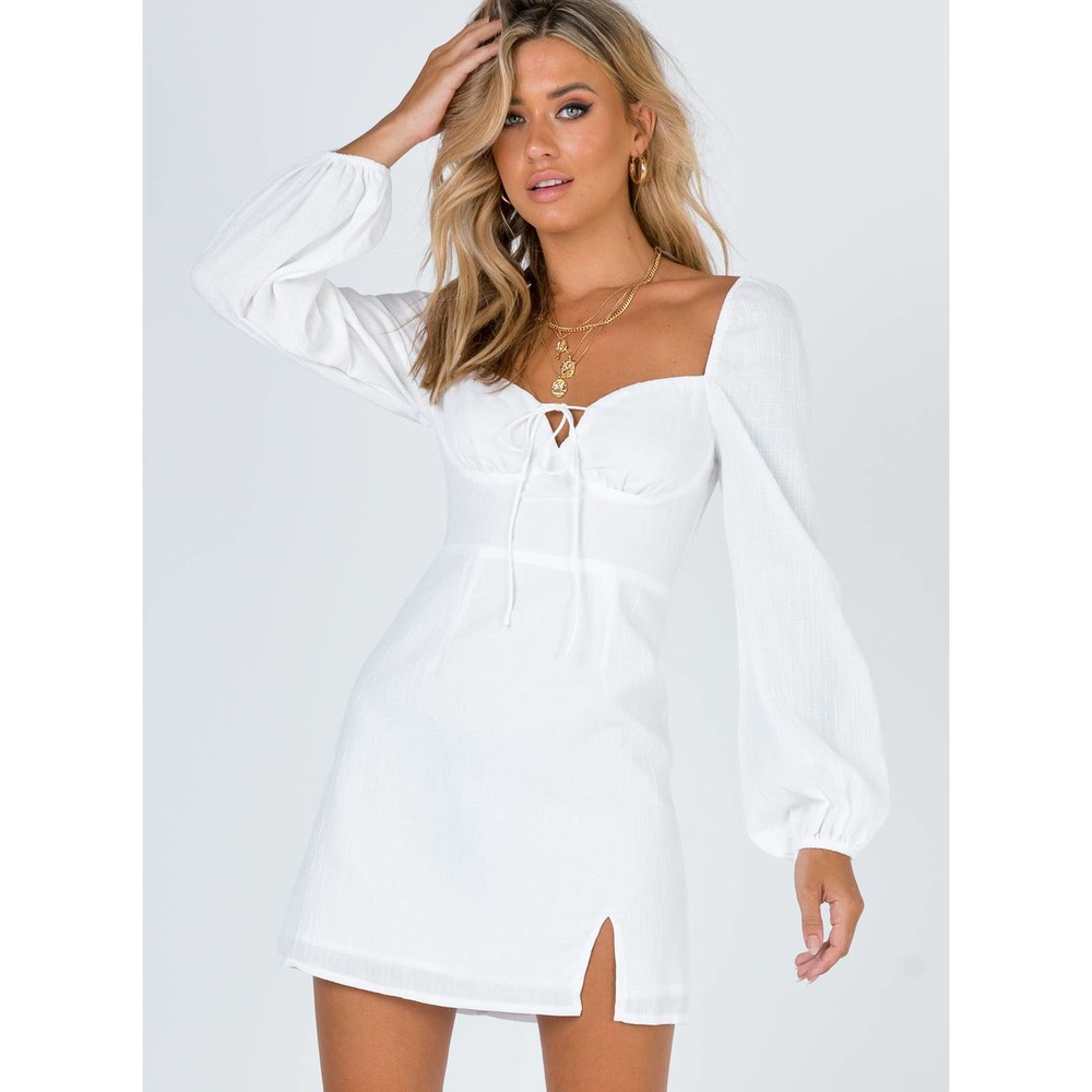 Princess Polly Dress 4 White Alena Long Sleeve Mini NWT